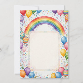 Rainbow Balloon Kids Birthday Invitation