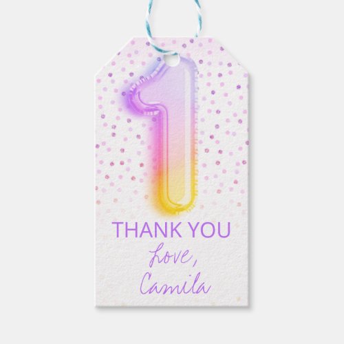 Rainbow Balloon Letter Number One 1st Birthday Gift Tags
