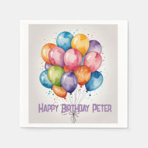 Rainbow Balloon Party Napkin – Custom Birthday 