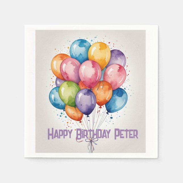 Rainbow Balloon Party Napkin – Custom Birthday  (Front)