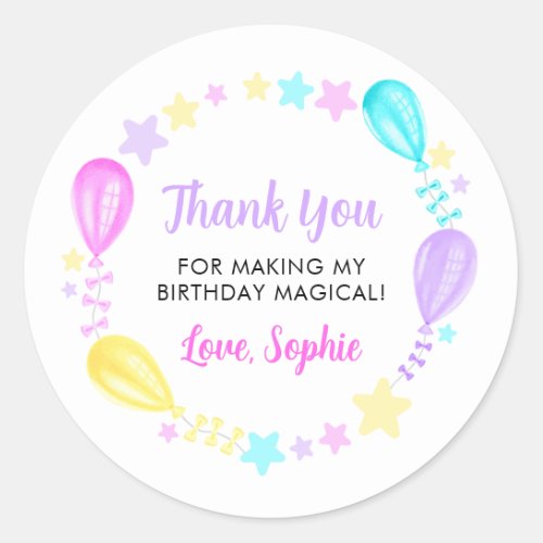 Rainbow Balloons and Stars Thank You Classic Round Sticker