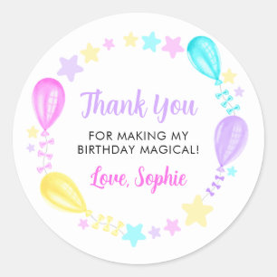 Rainbow Balloons and Stars Thank You Classic Round Sticker