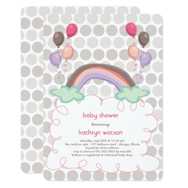 Rainbow & Balloons Baby Girl Shower Invitation
