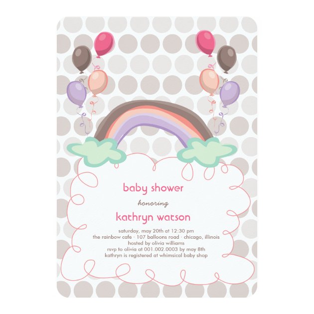 Rainbow & Balloons Baby Girl Shower Invitation