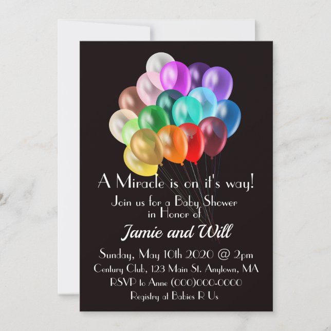 Rainbow Balloons Baby Shower Invitation (Front)