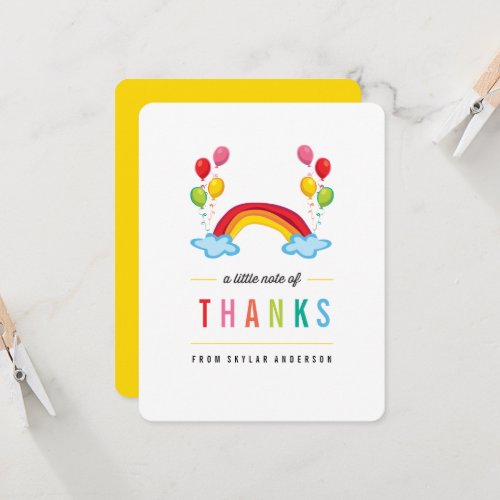 Rainbow  Balloons Birthday Thank You Note Card