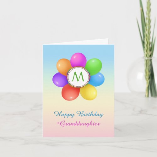 Rainbow balloons flower monogram Birthday Card
