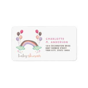 Rainbow & Balloons Girl Baby Shower Return Address Label