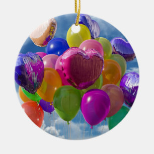 Rainbow Balloons in the Clouds Ceramic Ornament