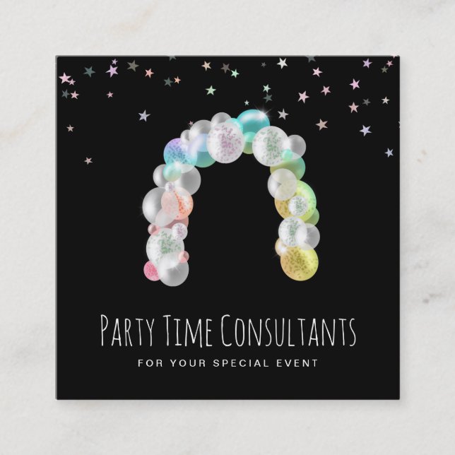*~* Rainbow Balloons Party Event Planner Square Business Card (Front)