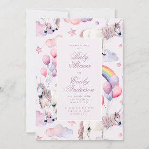 Rainbow Balloons Unicorn Baby Shower Party Girl Invitation