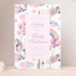 Rainbow Balloons Unicorn Pink Birthday Party Girl Invitation<br><div class="desc">Rainbow Balloons Unicorn Pink Birthday Party Girl Invitation</div>