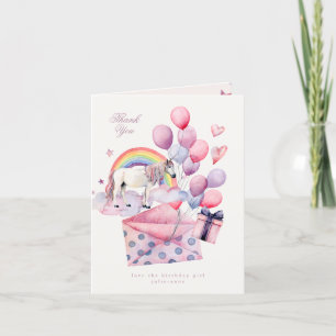 Rainbow Balloons Unicorn Pink Birthday Party Girl Letterpress Thank You Card