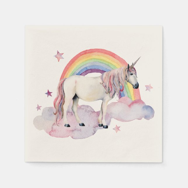 Rainbow Balloons Unicorn Pink Birthday Party Girl Napkins (Front)