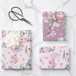 Rainbow Balloons Unicorn Pink Birthday Party Girl Wrapping Paper Sheets