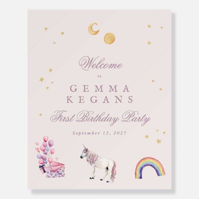 Rainbow Balloons Unicorn Pink Birthday welcome Foam Board (Front)