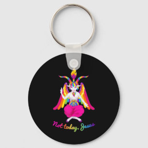 Rainbow Baphomet Not Today Jesus Kawaii Hail Satan Keychain