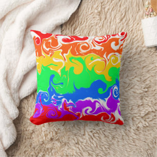 Rainbow Basic Colors Fluid Art Throw Pillow