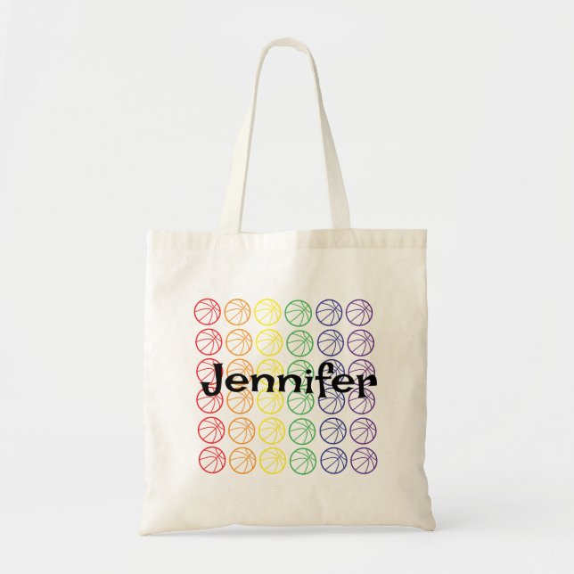Rainbow Basketball with Name  Tote Bag (Front)