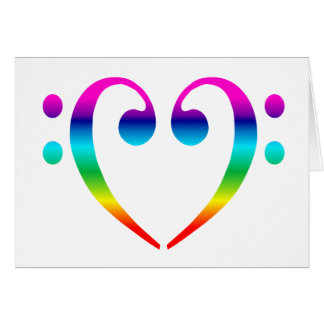 Rainbow Bass Clef Heart Cards
