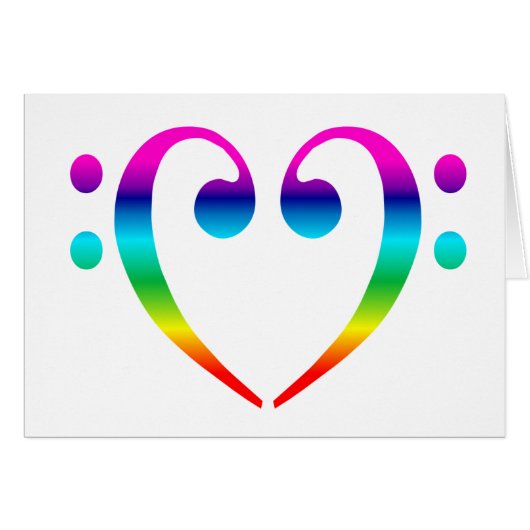 Rainbow Bass Clef Heart Cards (Front Horizontal)