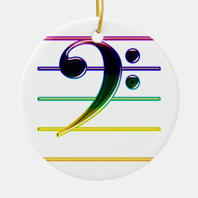 Rainbow Bass Clef Music Note Ceramic Ornament (Front)