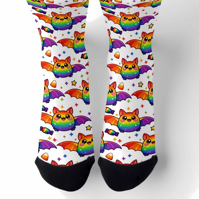 🦇🌈 Rainbow Bat Starburst Crew Socks (Creator Uploaded)