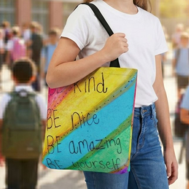 Rainbow BE Kind BE Yourself Inspirational Saying  Tote Bag (Creator Uploaded)