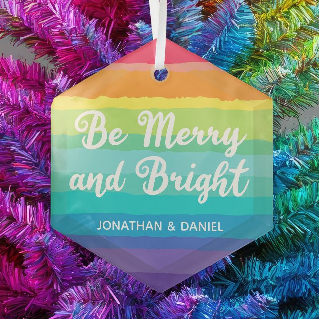 Rainbow Be Merry & Bright Custom Christmas Glass Ornament (Creator Uploaded)