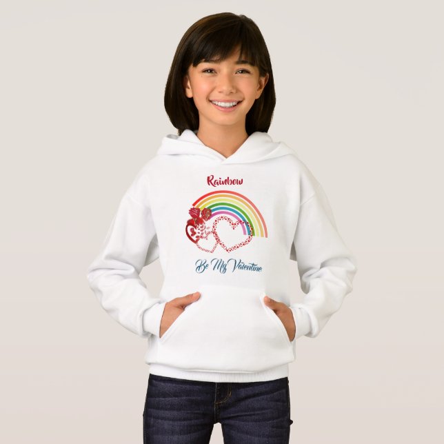 Rainbow Be My Valentine Colorful Hearts Girls Cute Hoodie (Front Full)