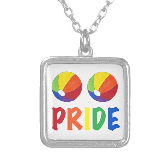 Rainbow Beach Ball LGBT Gay PRIDE Necklace (Front)