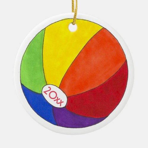 Rainbow Beach Ball Summer Fun Seashore Ceramic Ornament