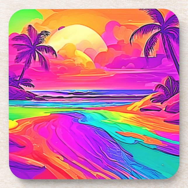 Rainbow Beach: Cartoon Fun Beverage Coaster (Front)