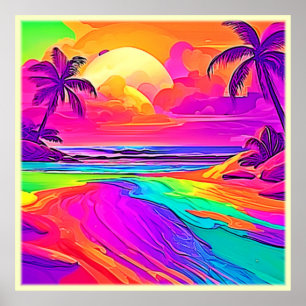 Rainbow Beach: Cartoon Fun Poster