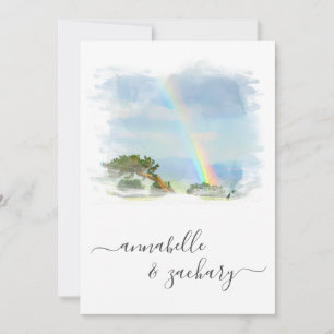 *~* Rainbow Beach Ocean + RSVP - QR AR11 Wedding Invitation