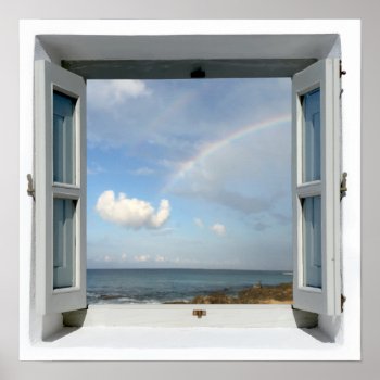 Rainbow & Beach Sea View Window Poster by fotoplus at Zazzle