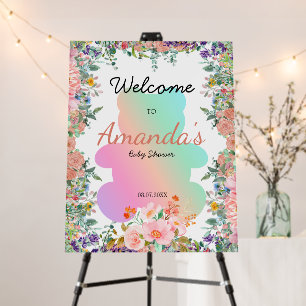 Rainbow Bear floral gradient Welcome baby shower  Foam Board