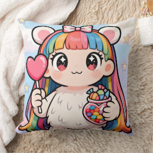 Rainbow Bear Girl Candy Pop Pillow