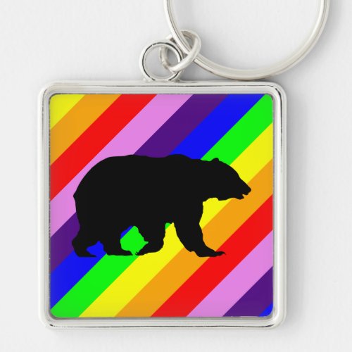 Rainbow Bear Grizzly Silhouette Colorful Pride Keychain