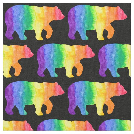 Rainbow Bear on Black Fabric H