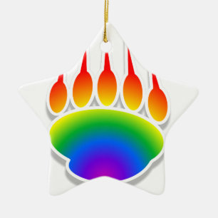 Rainbow Bear Paw Print Ceramic Ornament