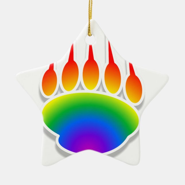 Rainbow Bear Paw Print Ceramic Ornament (Front)