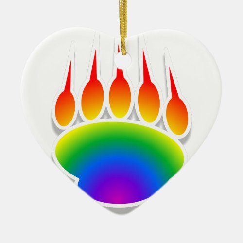 Rainbow Bear Paw Print Ceramic Ornament