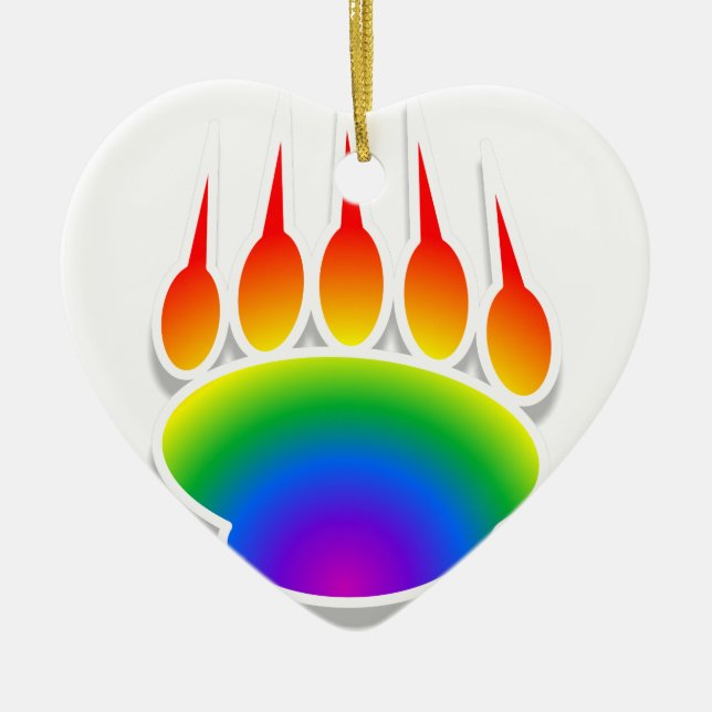 Rainbow Bear Paw Print Ceramic Ornament (Front)