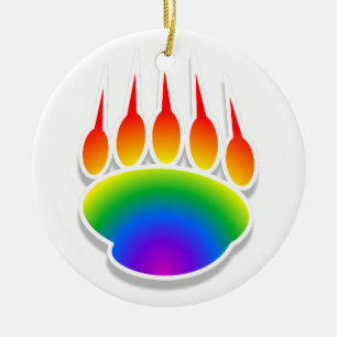 Rainbow Bear Paw Print Ceramic Ornament
