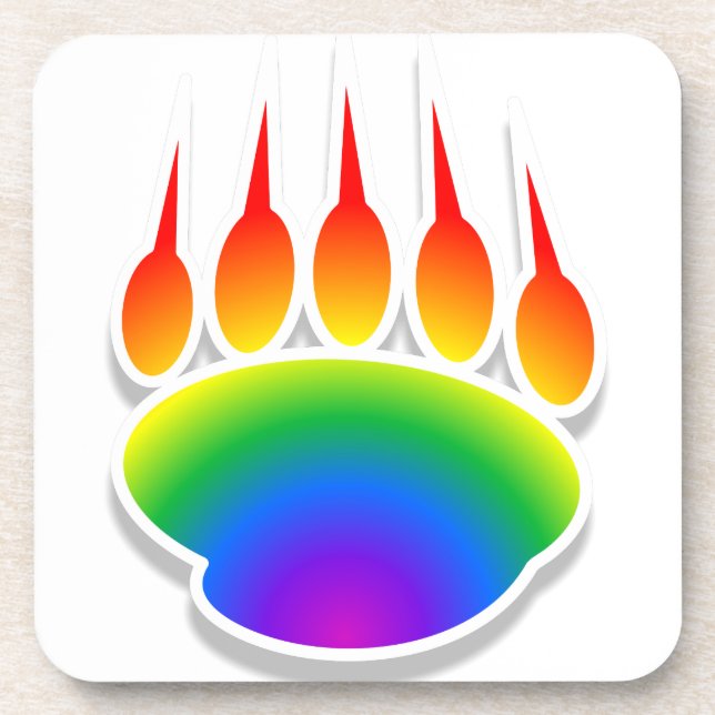 Rainbow Bear Paw Print Drink Coaster (Front)