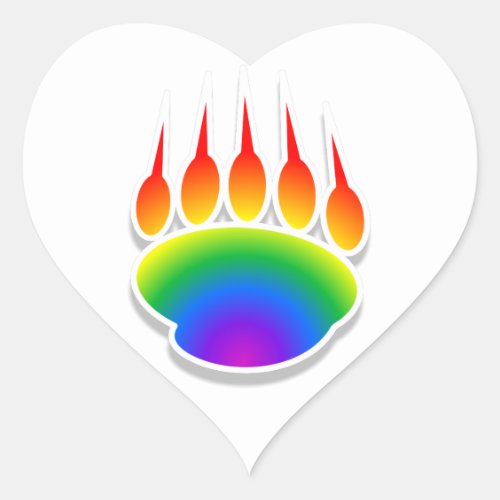 Rainbow Bear Paw Print Heart Sticker