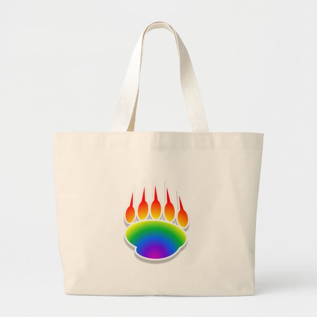 Rainbow Bear Paw Print Large Tote Bag (Front)