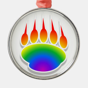 Rainbow Bear Paw Print Metal Ornament