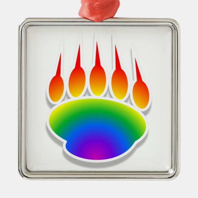 Rainbow Bear Paw Print Metal Ornament (Front)